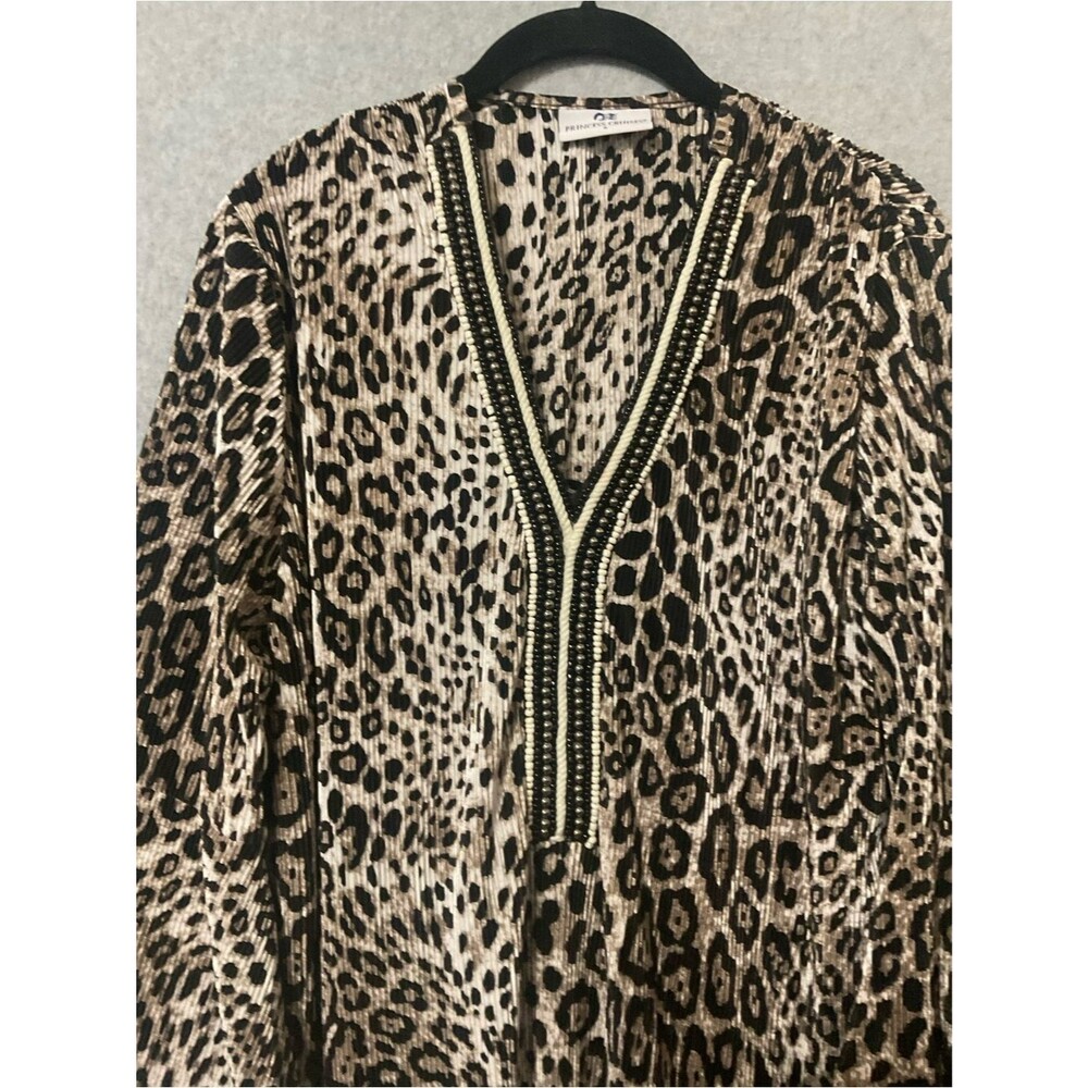 Princess Cruises Leopard Print V-Neck Bell Sleeve Women's Top - Tan/Black Sz S - Picture 5 of 11